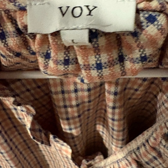 Elegant Ruffled Checkered Blouse - Orange and Blue - Picture 5 of 5